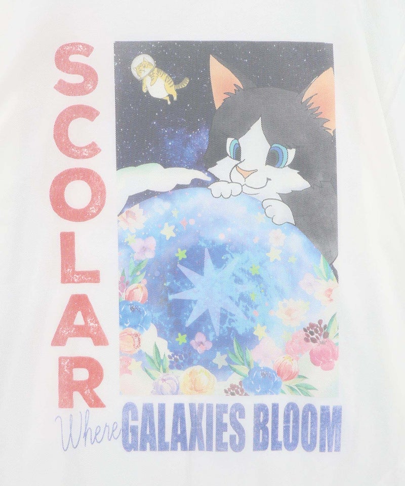 ネコ宇宙柄 チュール重ねTシャツ-7