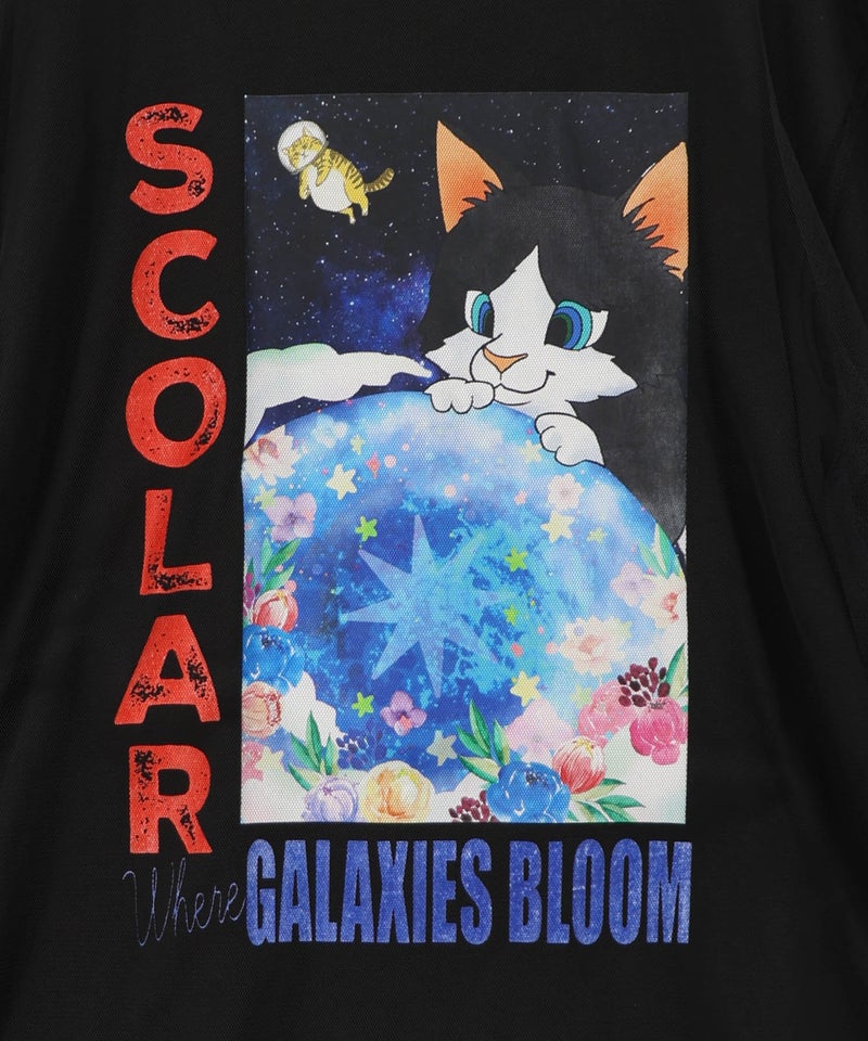 ネコ宇宙柄 チュール重ねTシャツ-9