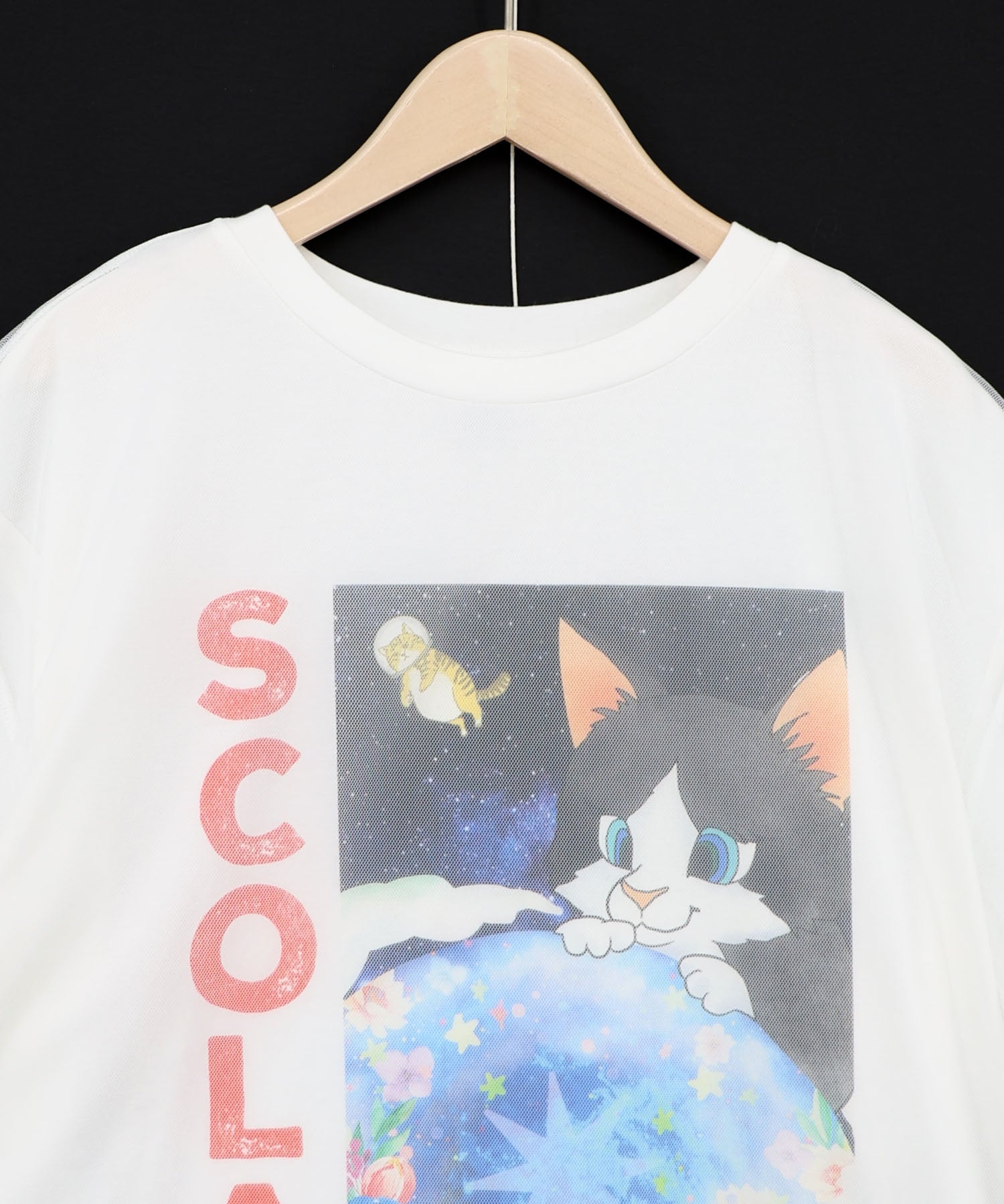 162620：ネコ宇宙柄 チュール重ねTシャツの通販-ScoLar