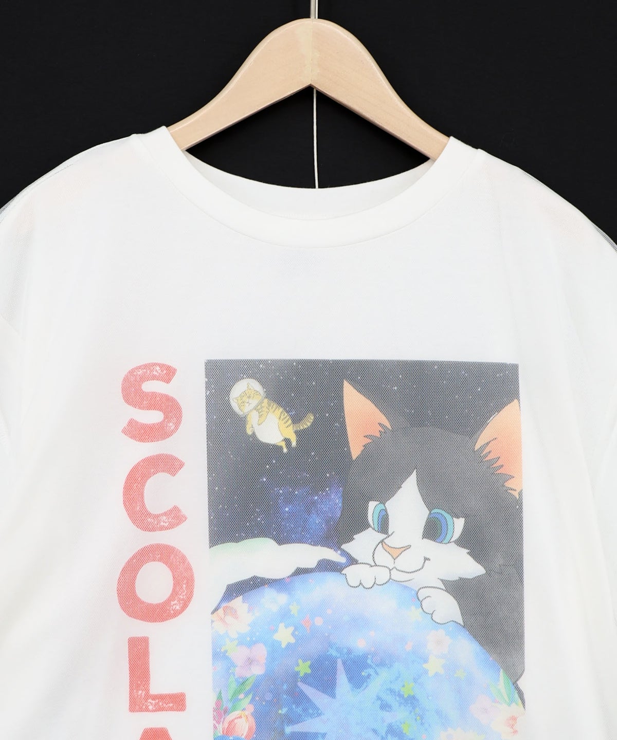 ネコ宇宙柄 チュール重ねTシャツ-10