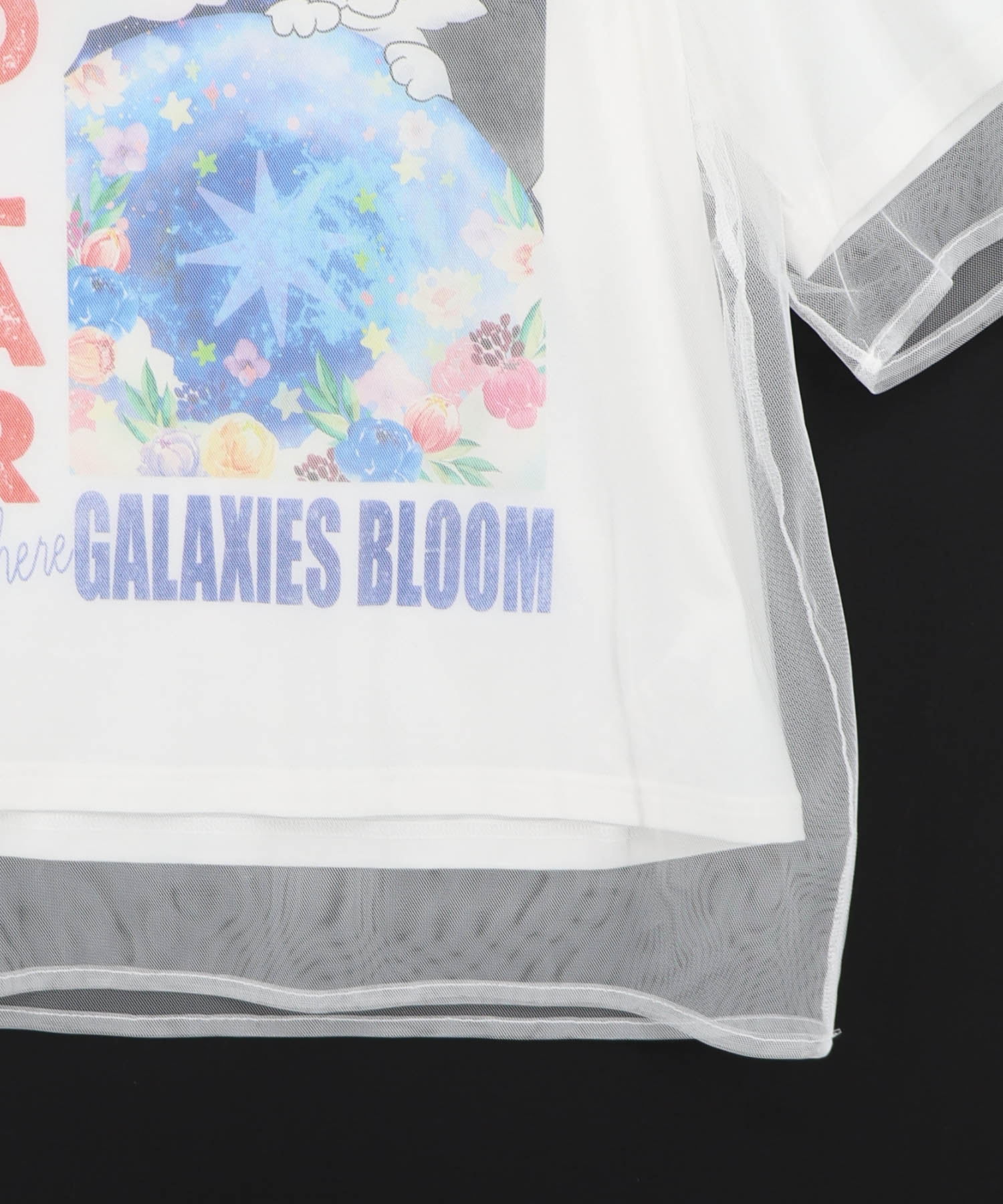 162620：ネコ宇宙柄 チュール重ねTシャツの通販-ScoLar