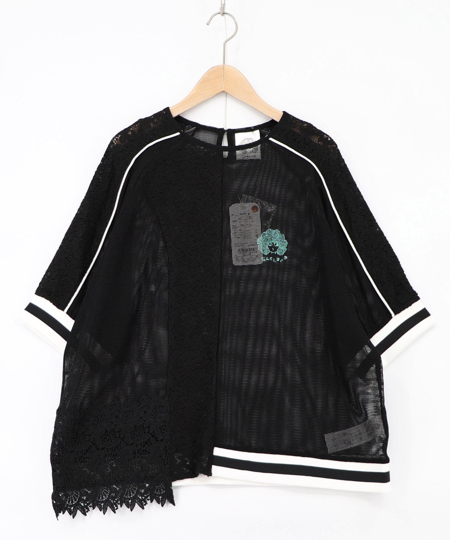 162619：メッシュ×花柄レース 異素材Tシャツの通販-ScoLar