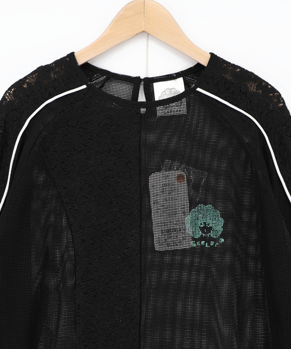 メッシュ×花柄レース 異素材Tシャツ-14