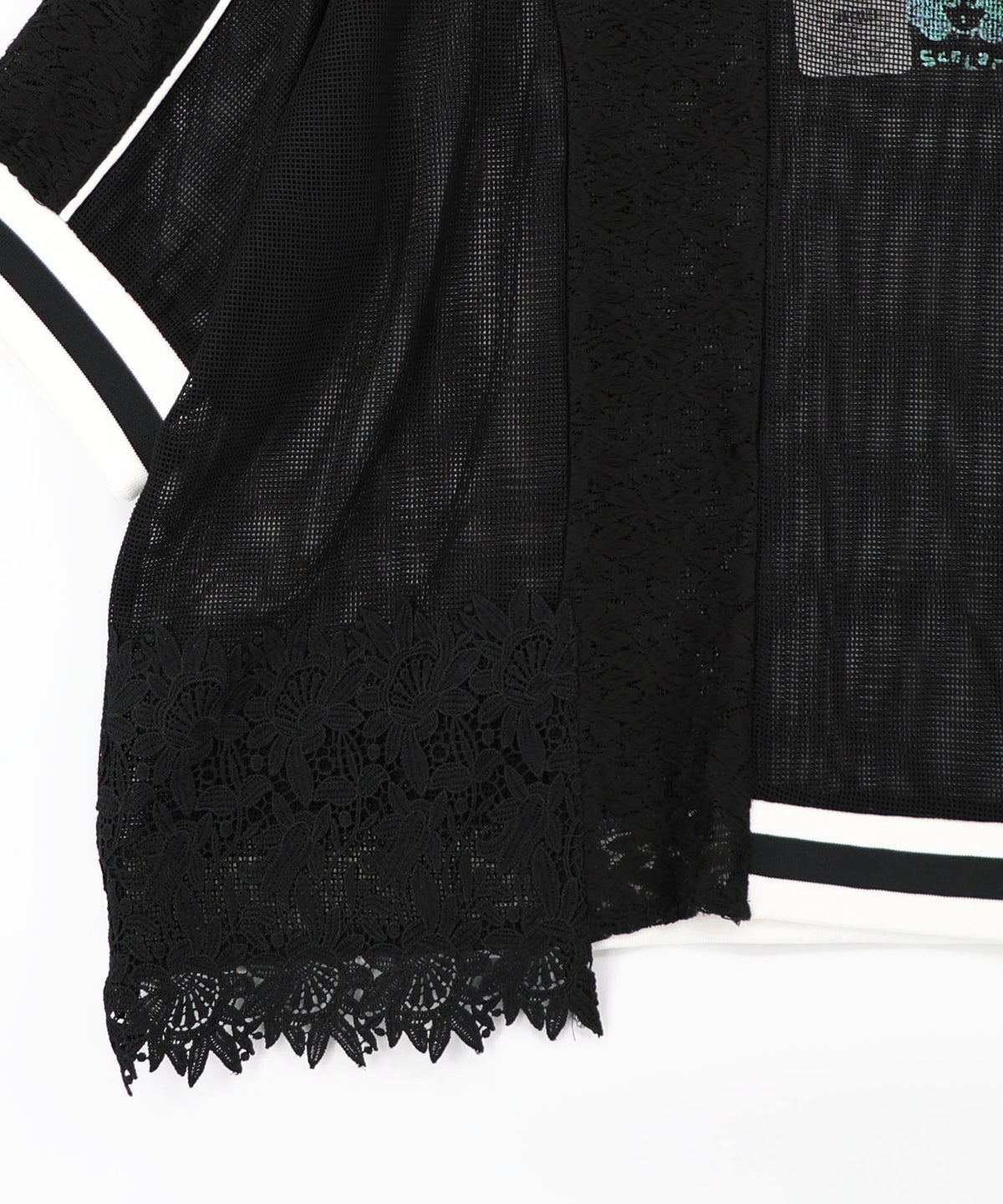 メッシュ×花柄レース 異素材Tシャツ-16