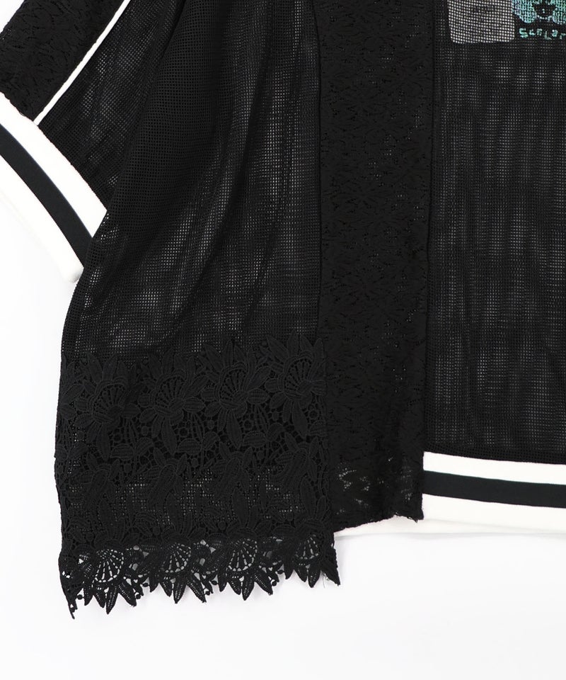 メッシュ×花柄レース 異素材Tシャツ-16