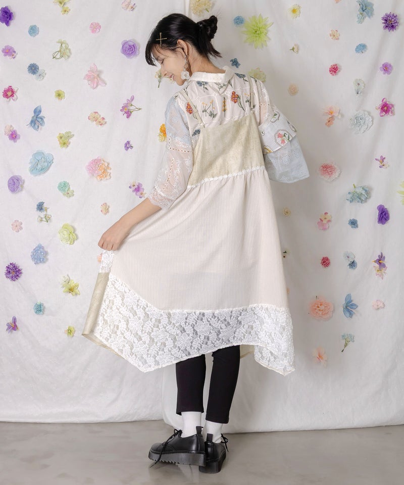 ストライプorチェック パンダ刺繍キャミワンピース-5