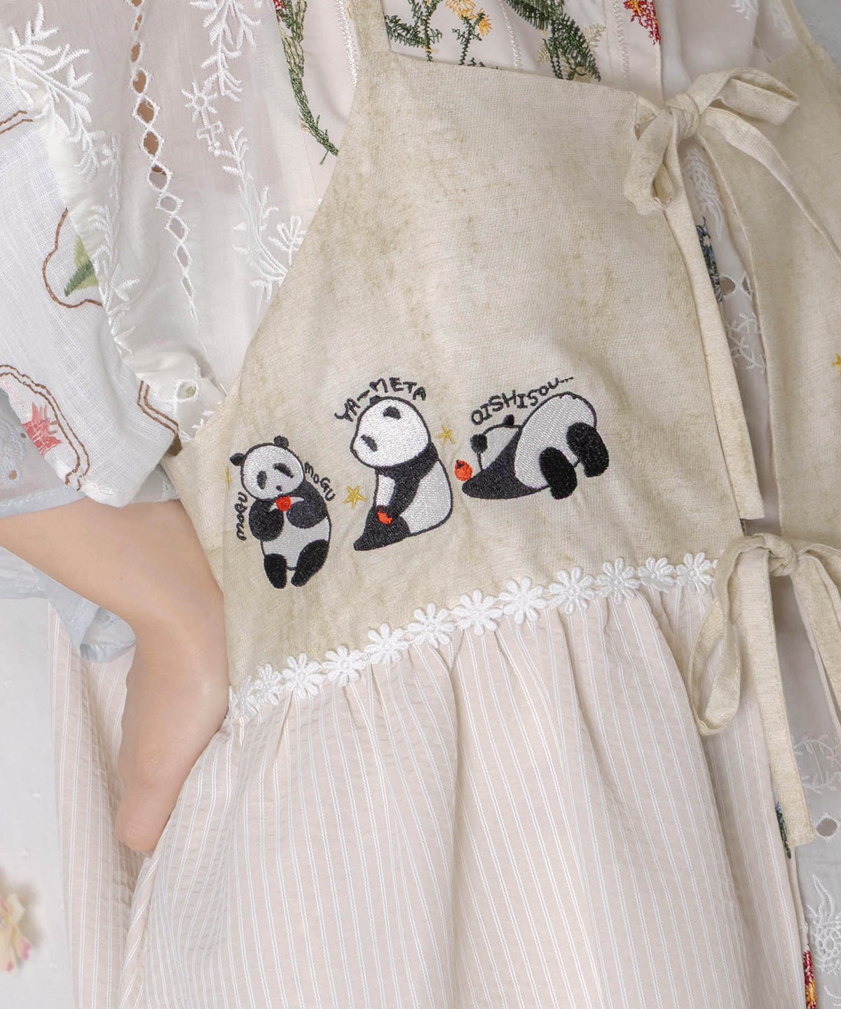 ストライプorチェック パンダ刺繍キャミワンピース-7