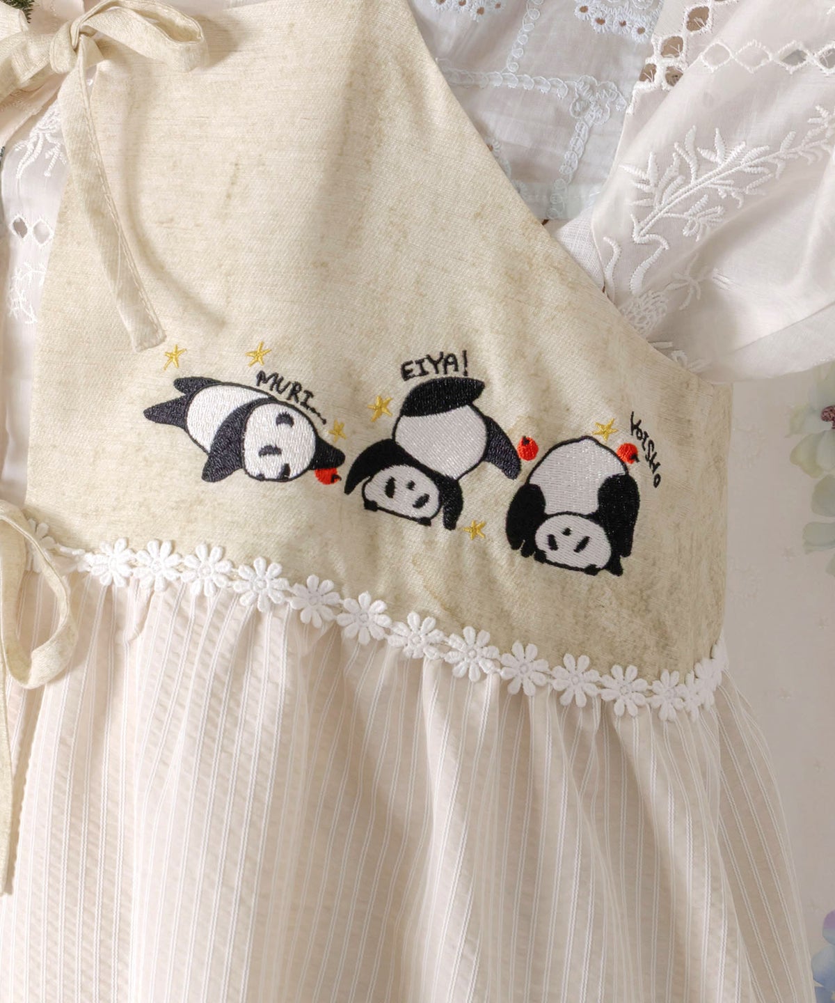 ストライプorチェック パンダ刺繍キャミワンピース-8