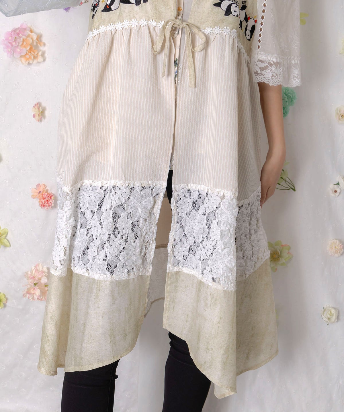 ストライプorチェック パンダ刺繍キャミワンピース-9