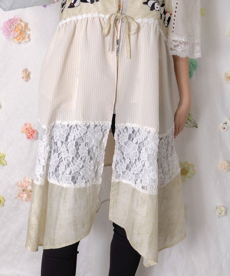 ストライプorチェック パンダ刺繍キャミワンピース-9