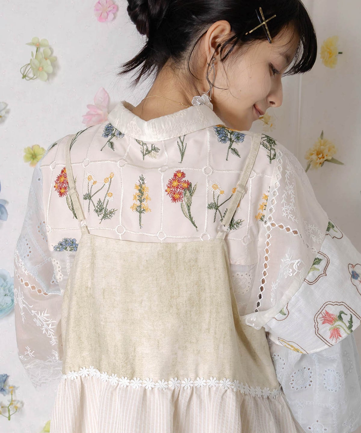 ストライプorチェック パンダ刺繍キャミワンピース-11