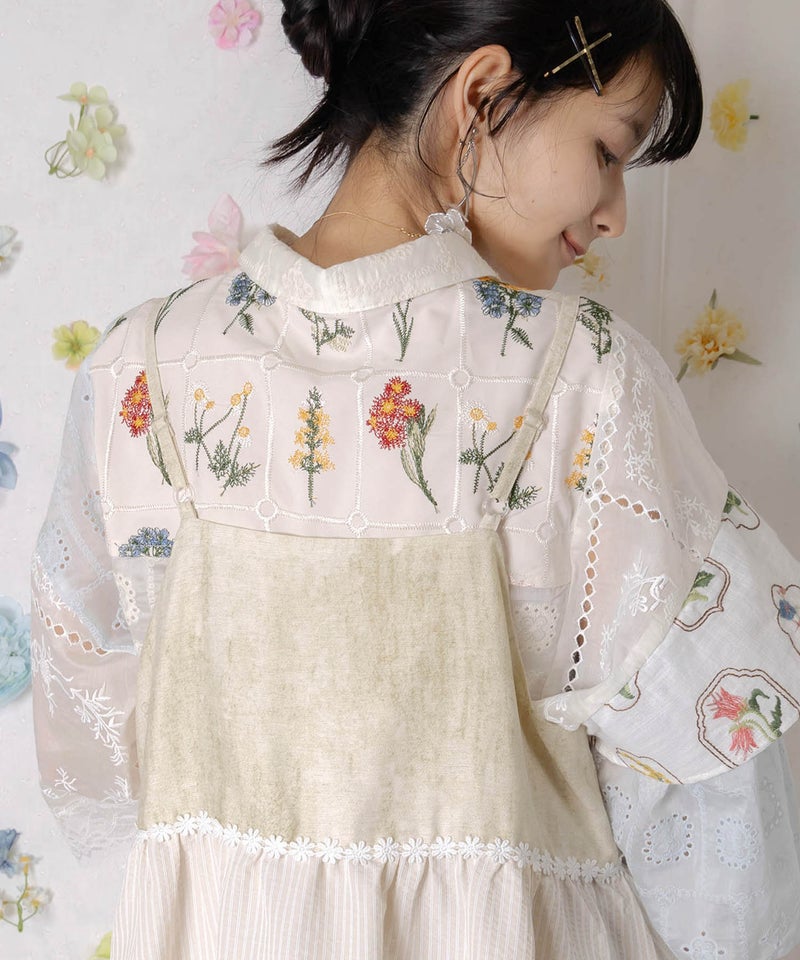 ストライプorチェック パンダ刺繍キャミワンピース-11