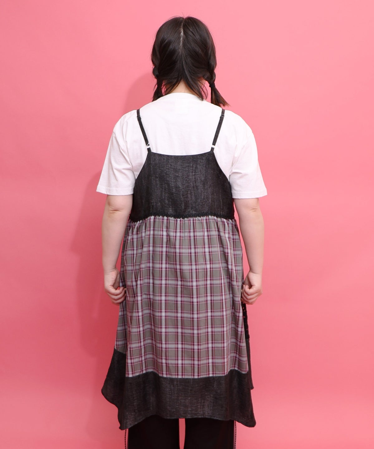 ストライプorチェック パンダ刺繍キャミワンピース-16