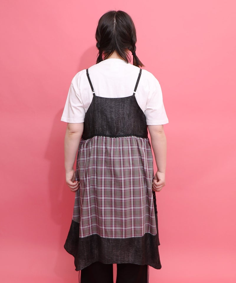 ストライプorチェック パンダ刺繍キャミワンピース-16