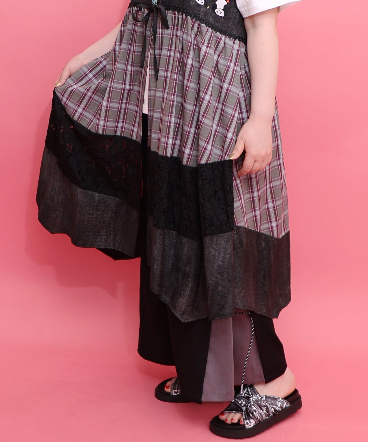 ストライプorチェック パンダ刺繍キャミワンピース-19