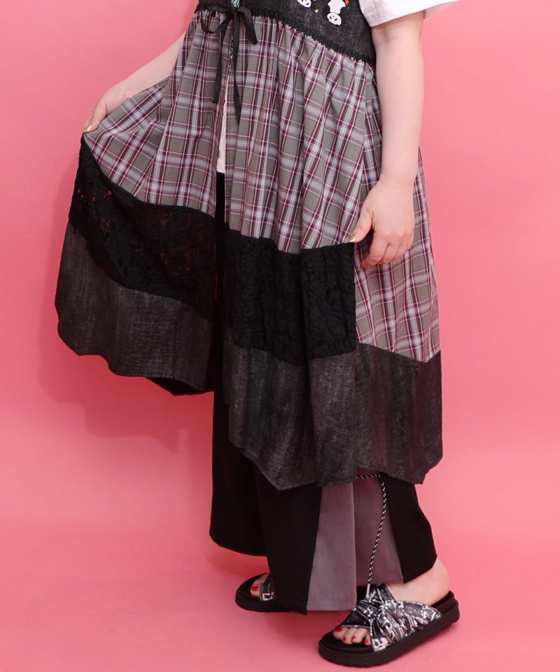 ストライプorチェック パンダ刺繍キャミワンピース-19