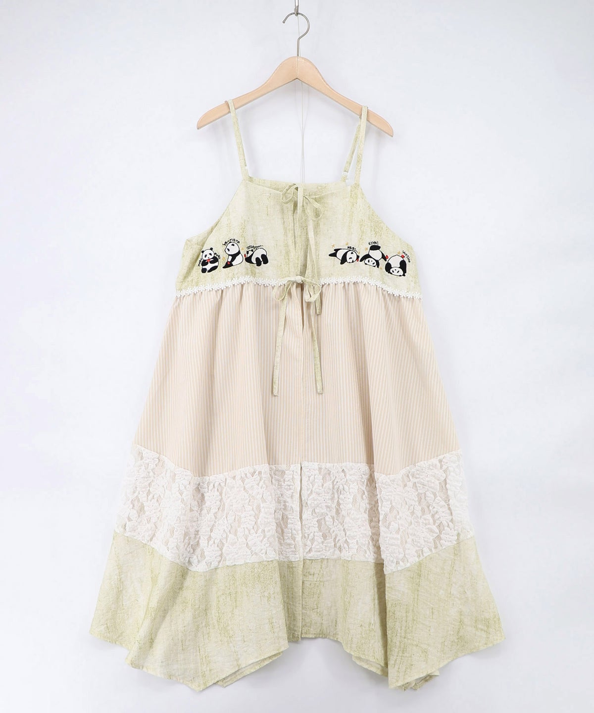 ストライプorチェック パンダ刺繍キャミワンピース-20