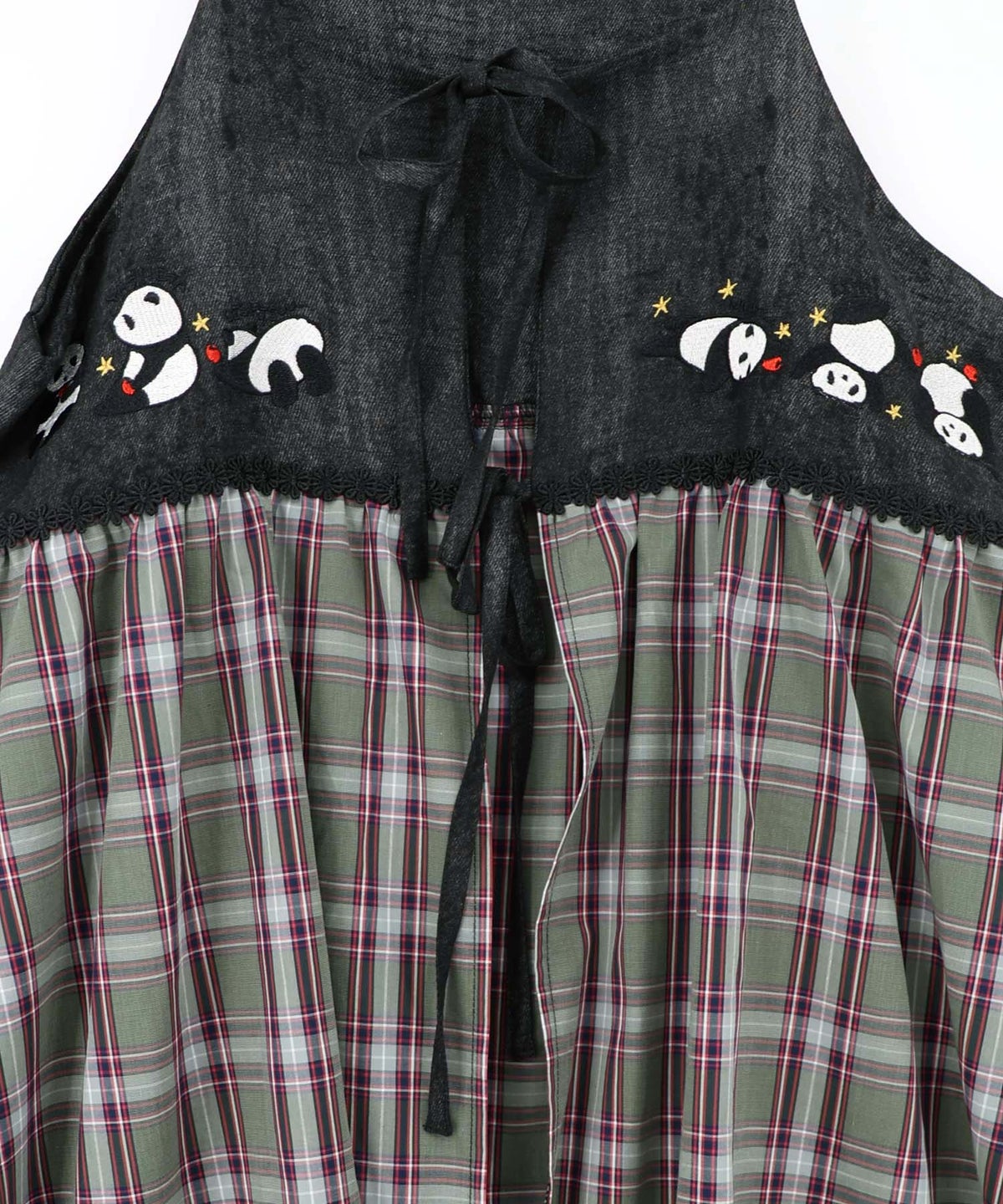 ストライプorチェック パンダ刺繍キャミワンピース-26