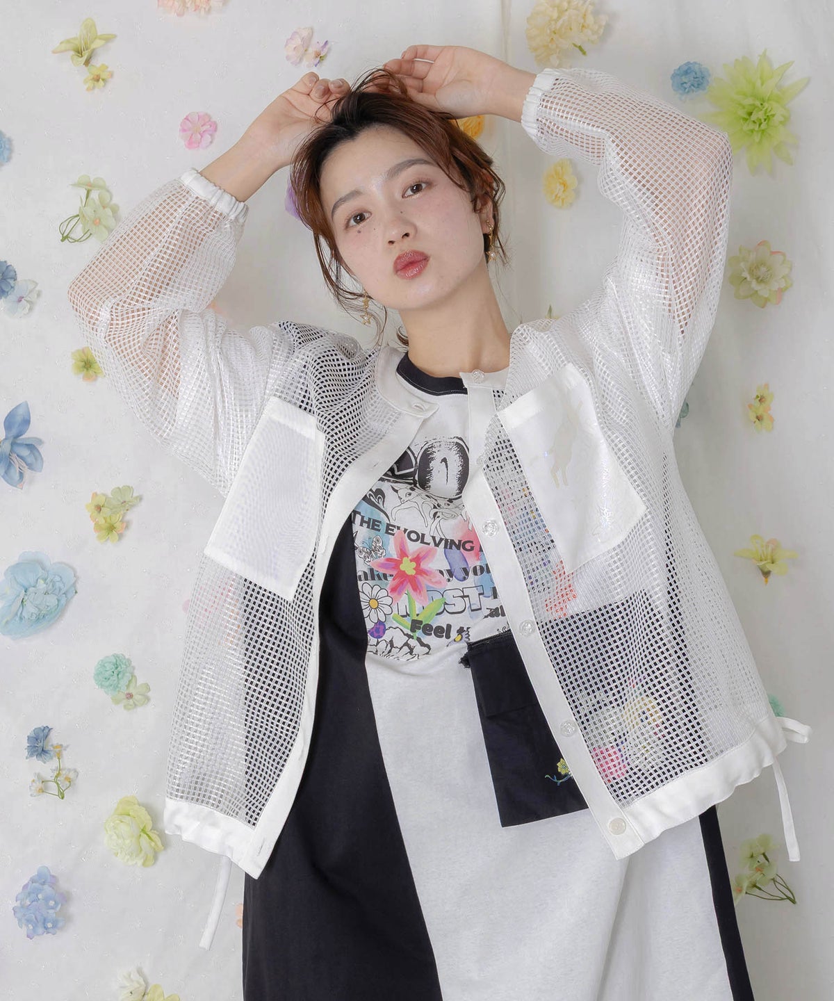 アップリケ付きメッシュレースシアーブルゾン-2