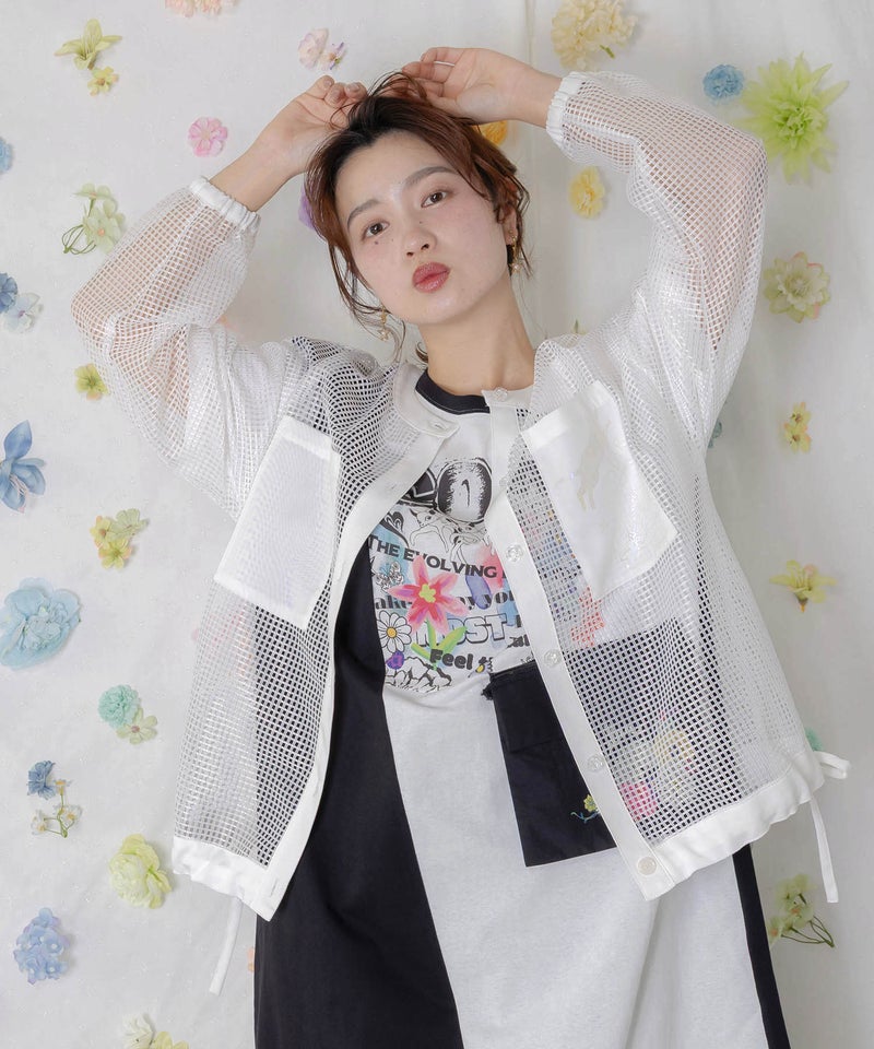 アップリケ付きメッシュレースシアーブルゾン-2