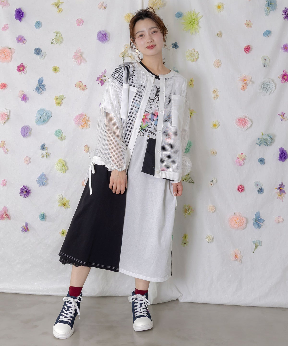 アップリケ付きメッシュレースシアーブルゾン-3