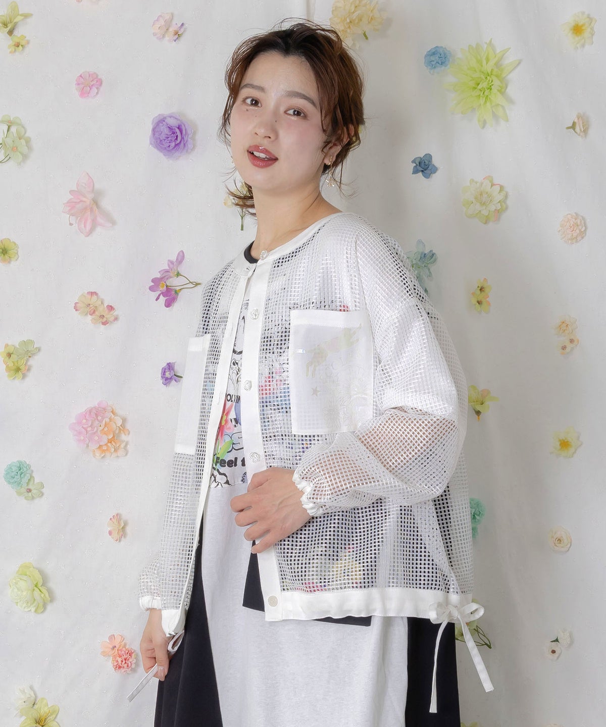 アップリケ付きメッシュレースシアーブルゾン-4