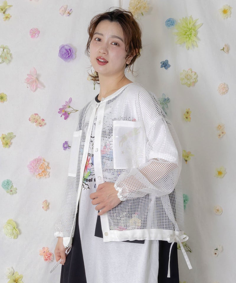 アップリケ付きメッシュレースシアーブルゾン-4