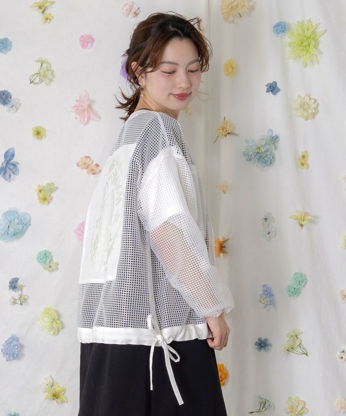 アップリケ付きメッシュレースシアーブルゾン-6