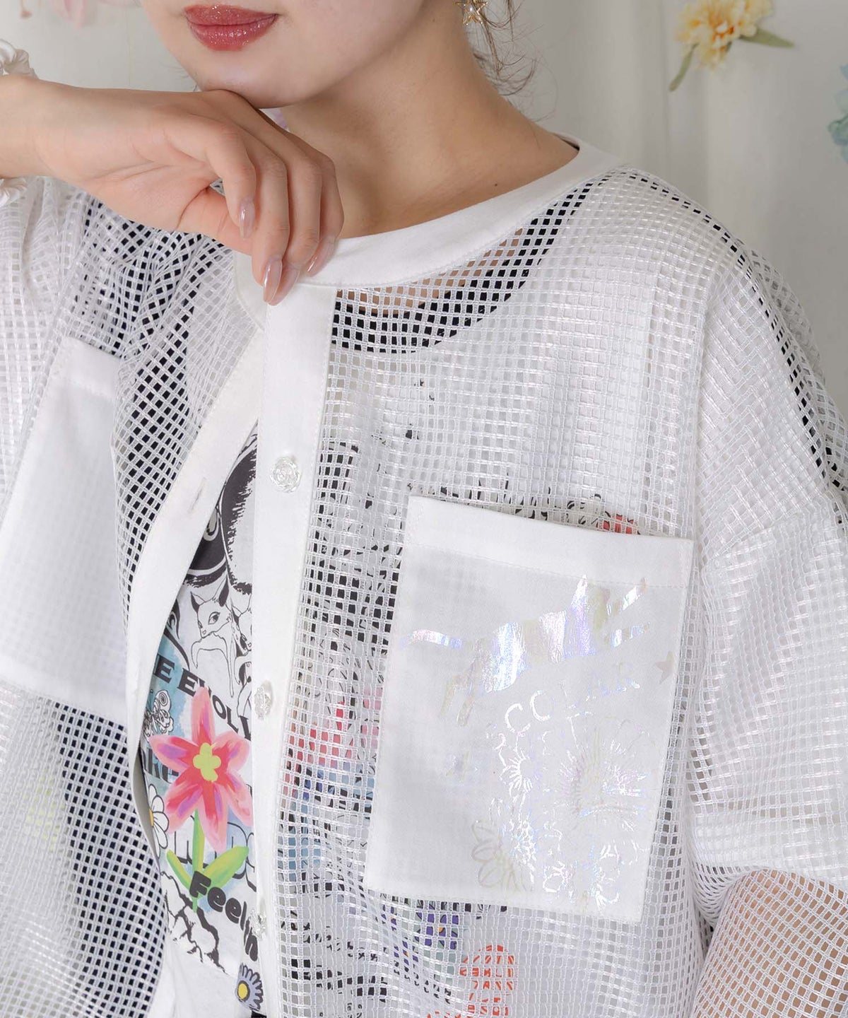 アップリケ付きメッシュレースシアーブルゾン-7