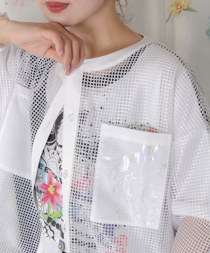 アップリケ付きメッシュレースシアーブルゾン-7