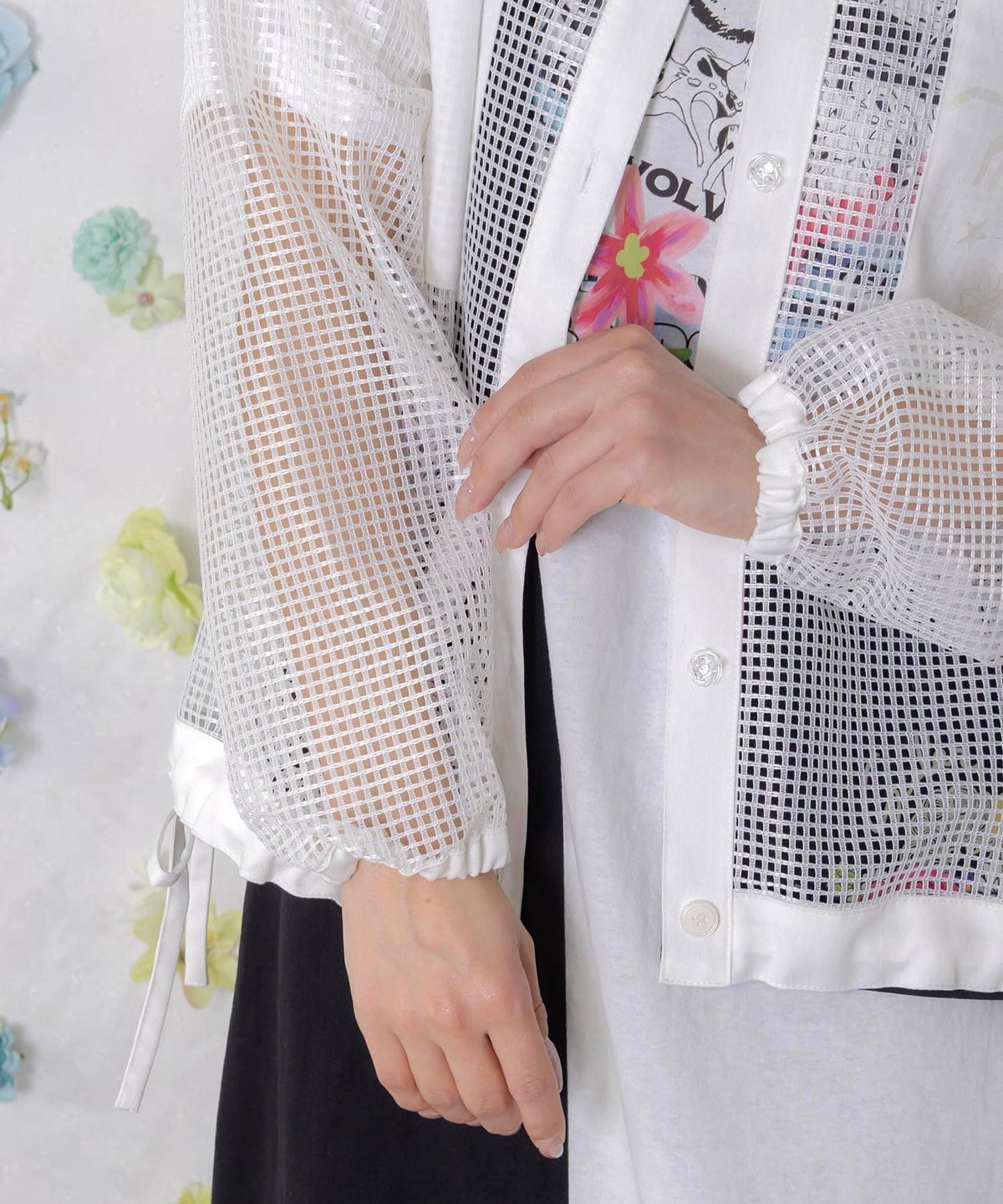 アップリケ付きメッシュレースシアーブルゾン-9