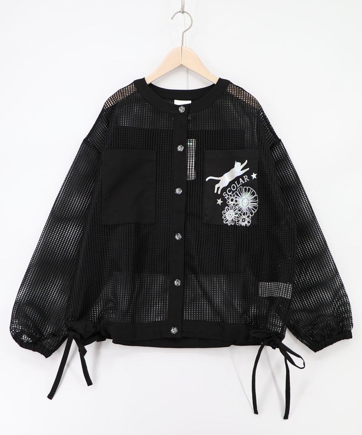 アップリケ付きメッシュレースシアーブルゾン-15