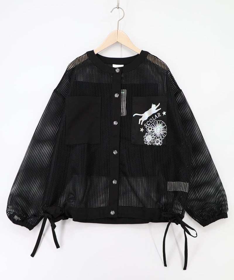 アップリケ付きメッシュレースシアーブルゾン-15