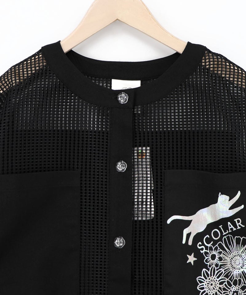 アップリケ付きメッシュレースシアーブルゾン-18