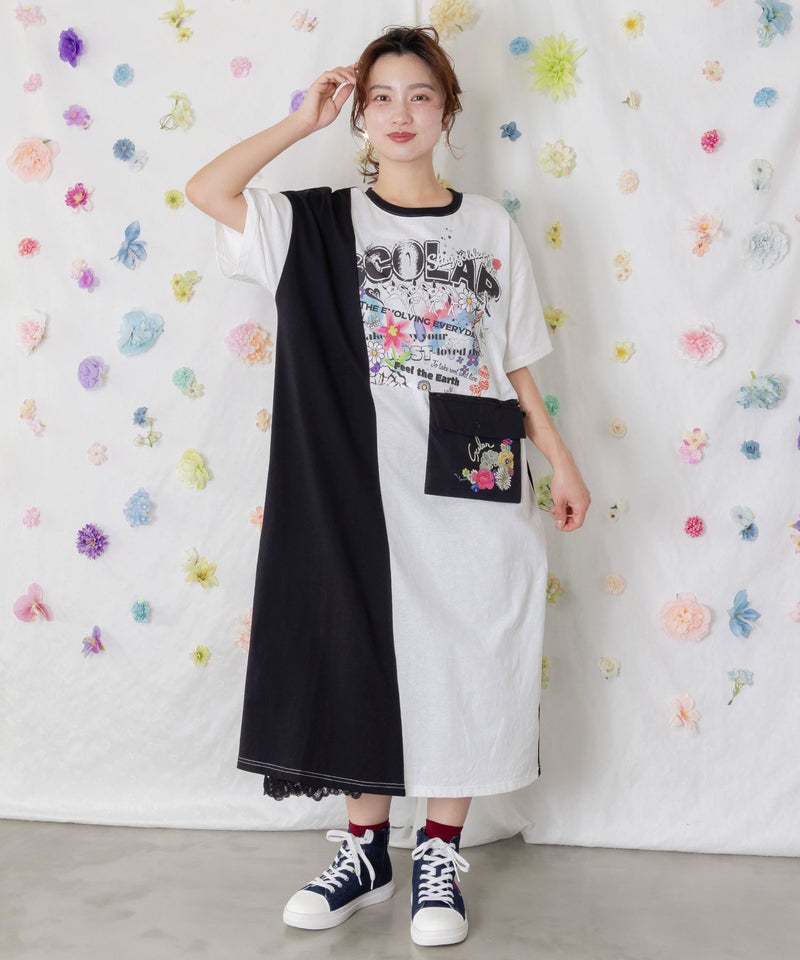 取り外し可能サコッシュ付き ポップ柄配色ワンピース-1