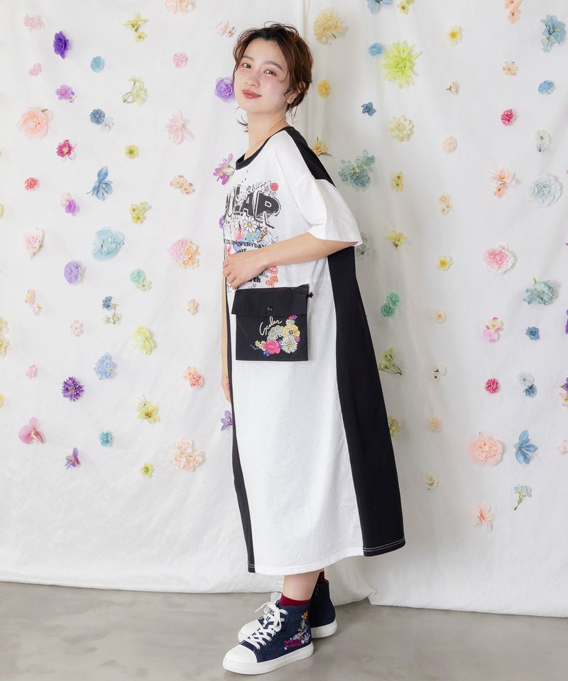 取り外し可能サコッシュ付き ポップ柄配色ワンピース-4