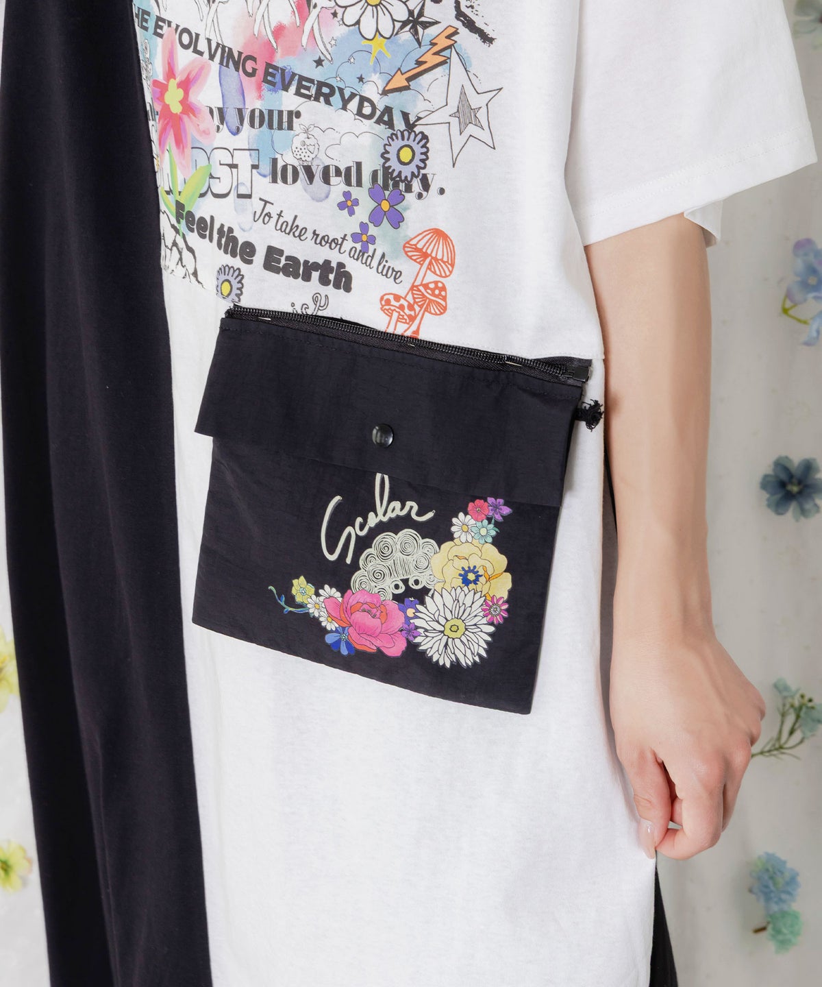 取り外し可能サコッシュ付き ポップ柄配色ワンピース-7