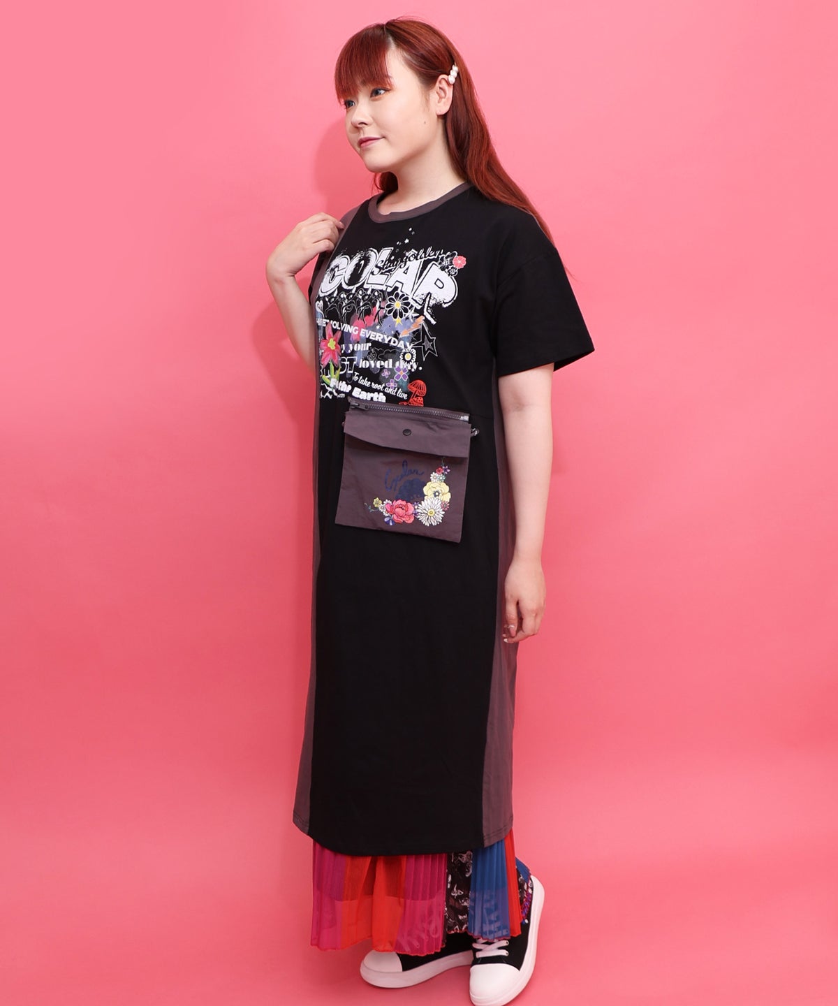 取り外し可能サコッシュ付き ポップ柄配色ワンピース-10