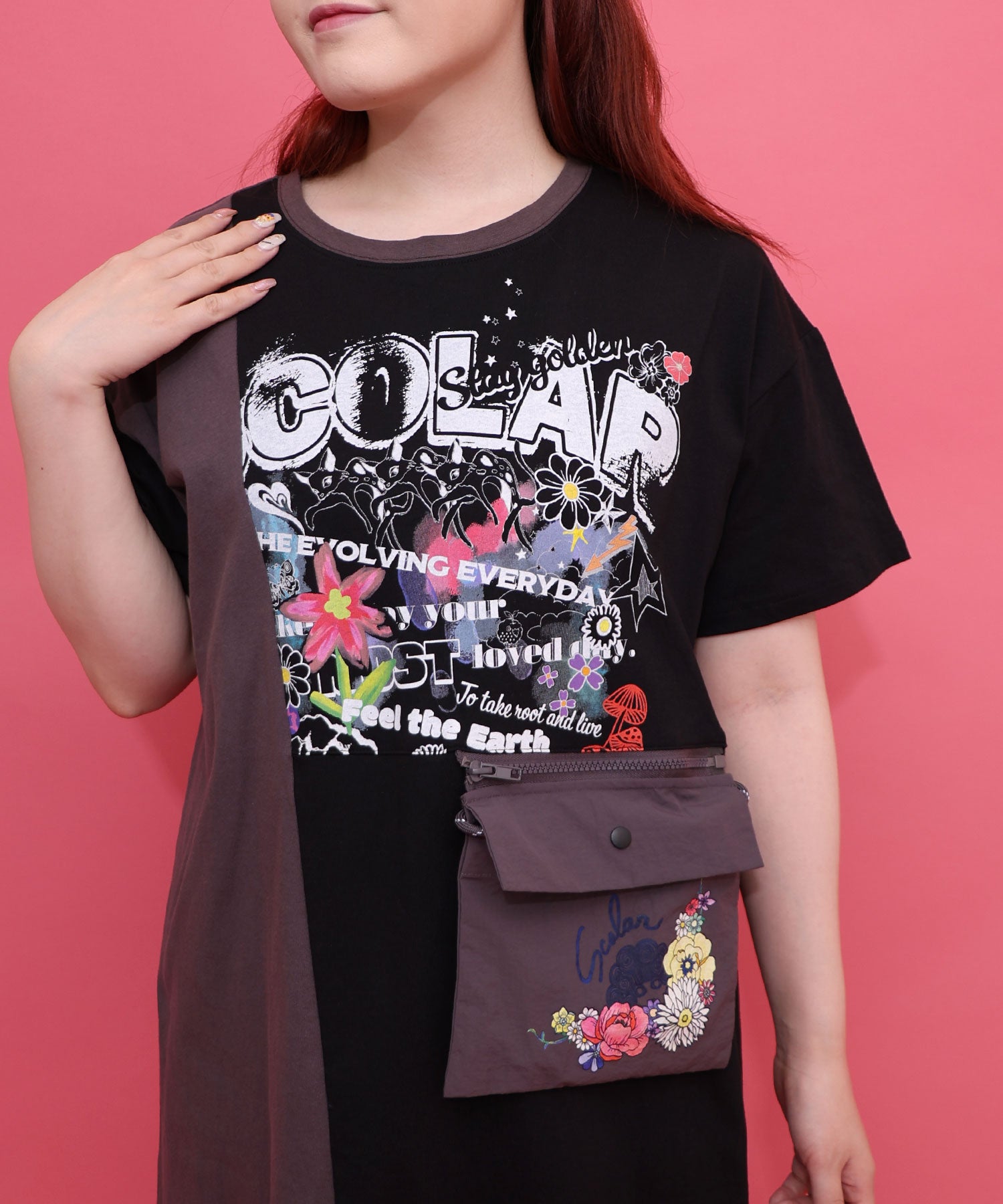 専用❾A 秋色ワンピース　ボネット&カゴバック 162614：取り外し可能サコッシュ付き ポップ柄配色ワンピースの通販-ScoLar