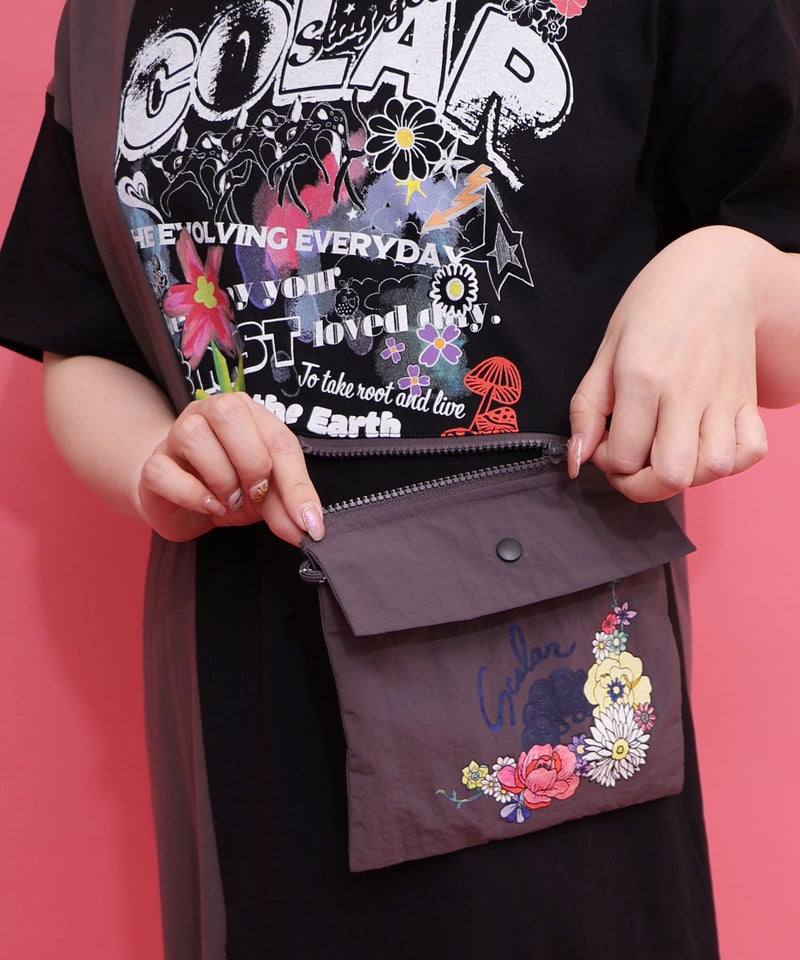 取り外し可能サコッシュ付き ポップ柄配色ワンピース-13