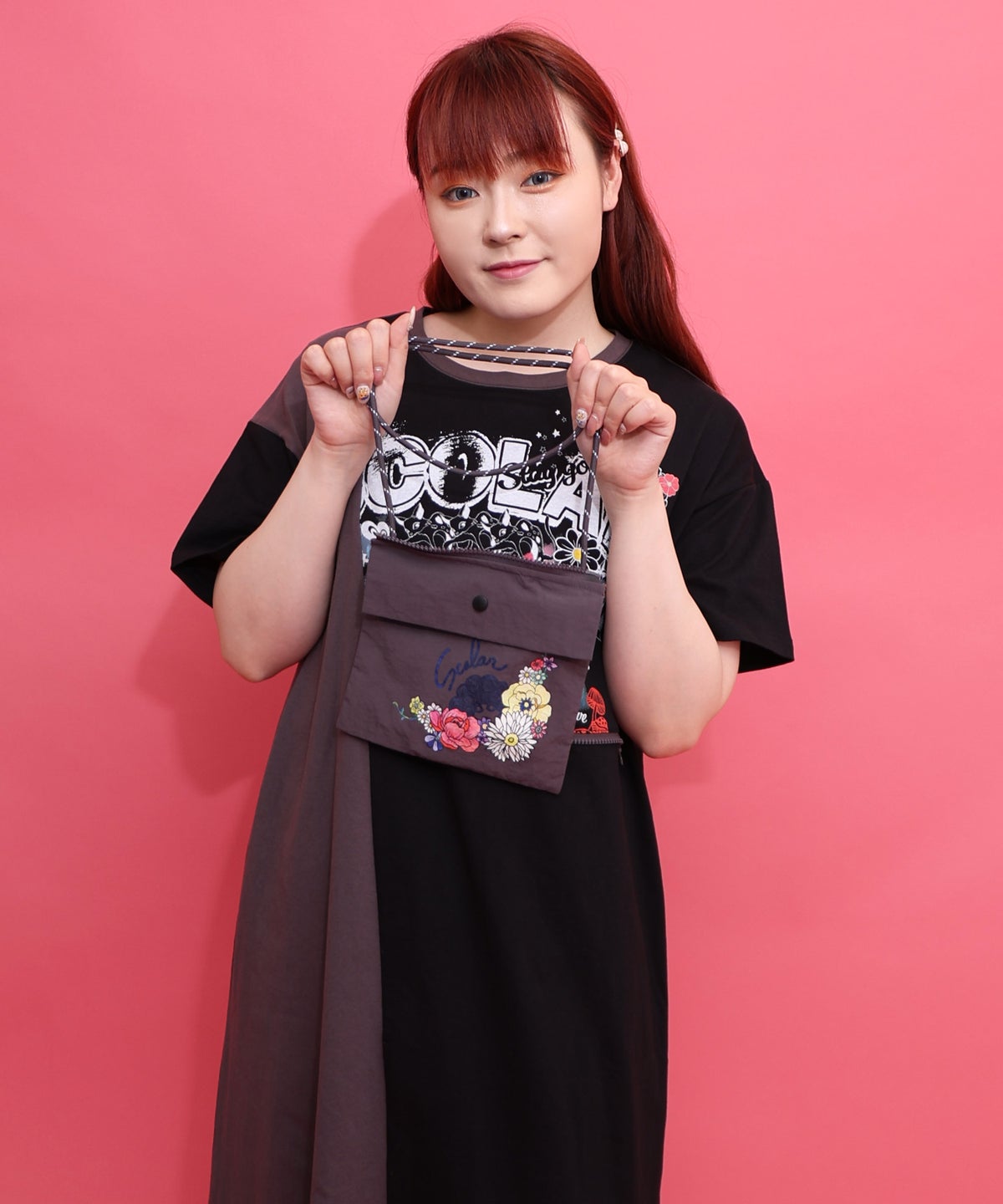 取り外し可能サコッシュ付き ポップ柄配色ワンピース-14