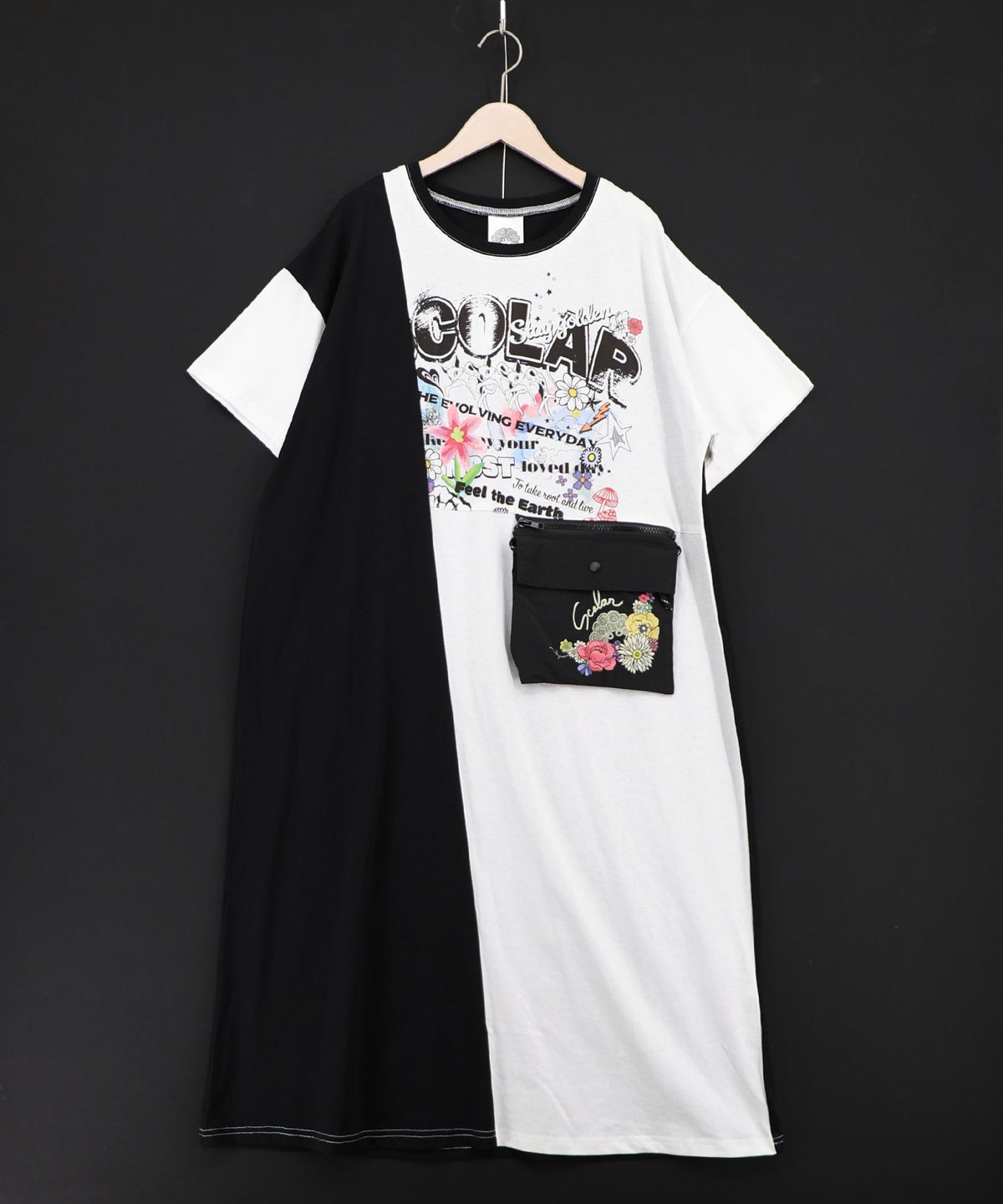 取り外し可能サコッシュ付き ポップ柄配色ワンピース-16