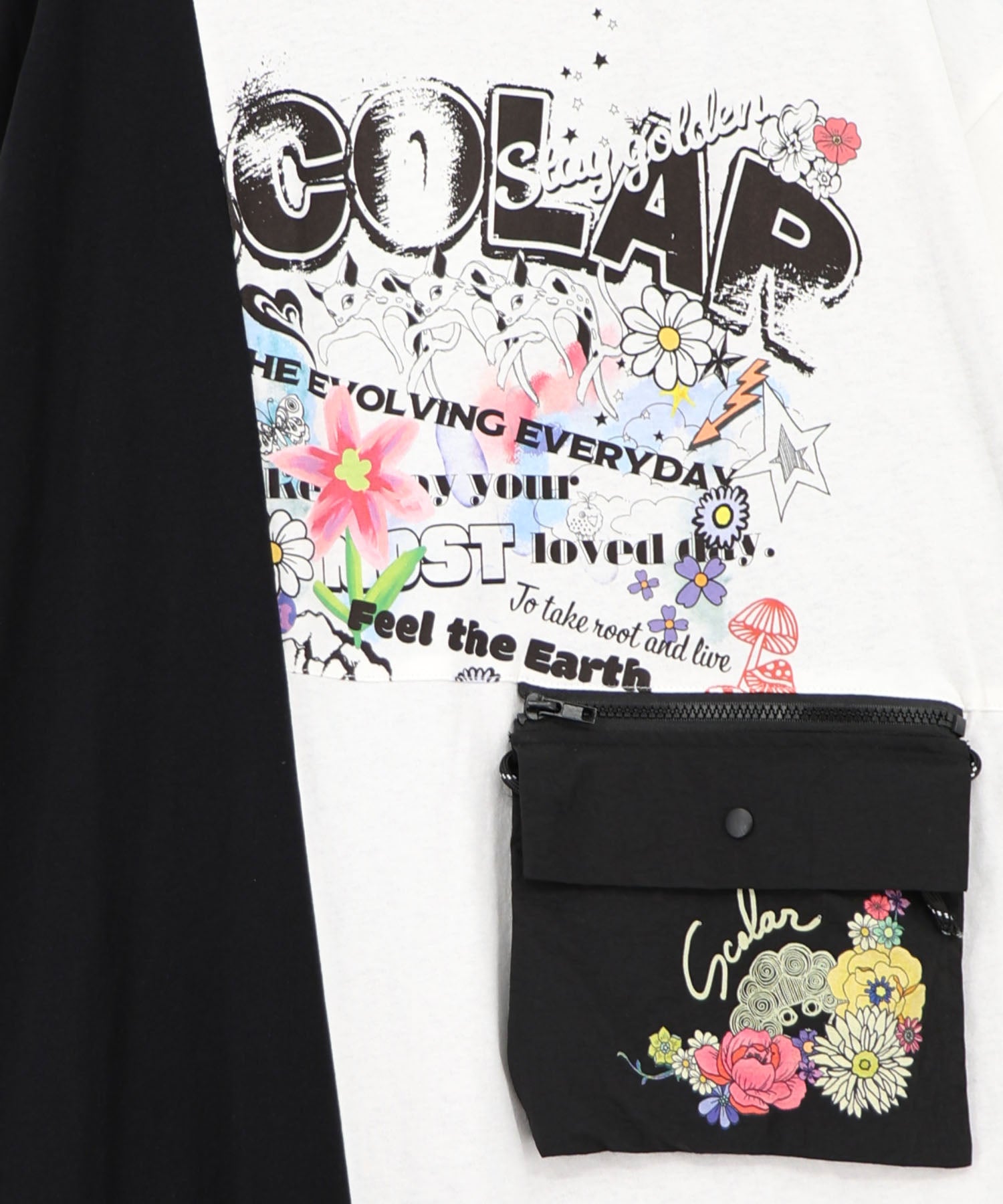 162614：取り外し可能サコッシュ付き ポップ柄配色ワンピースの通販-ScoLar