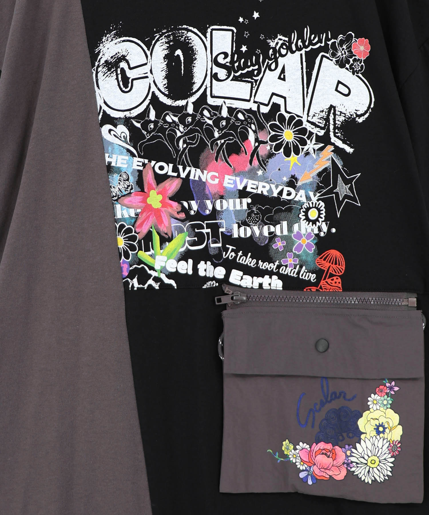 162614：取り外し可能サコッシュ付き ポップ柄配色ワンピースの通販-ScoLar