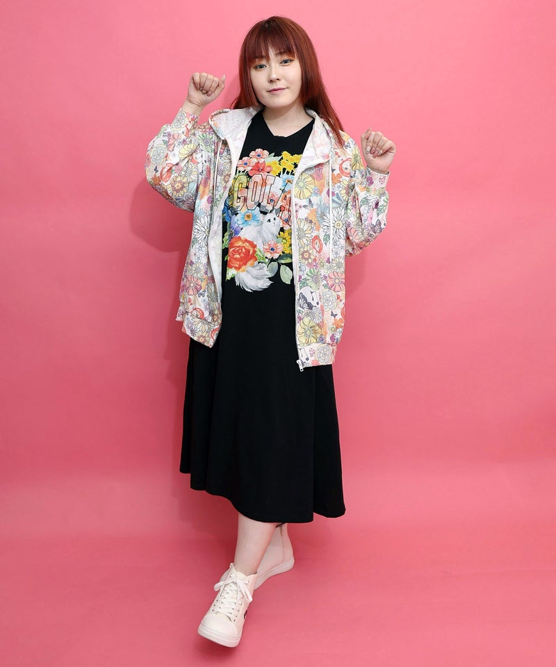 トマトにゃんこ×花柄 接触冷感パーカー-2