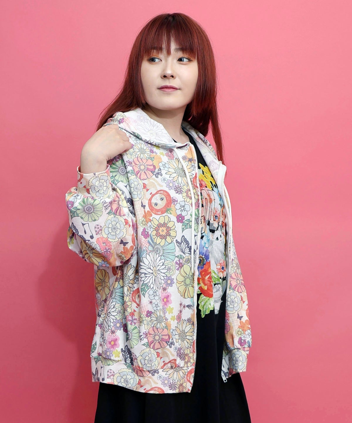 トマトにゃんこ×花柄 接触冷感パーカー-4