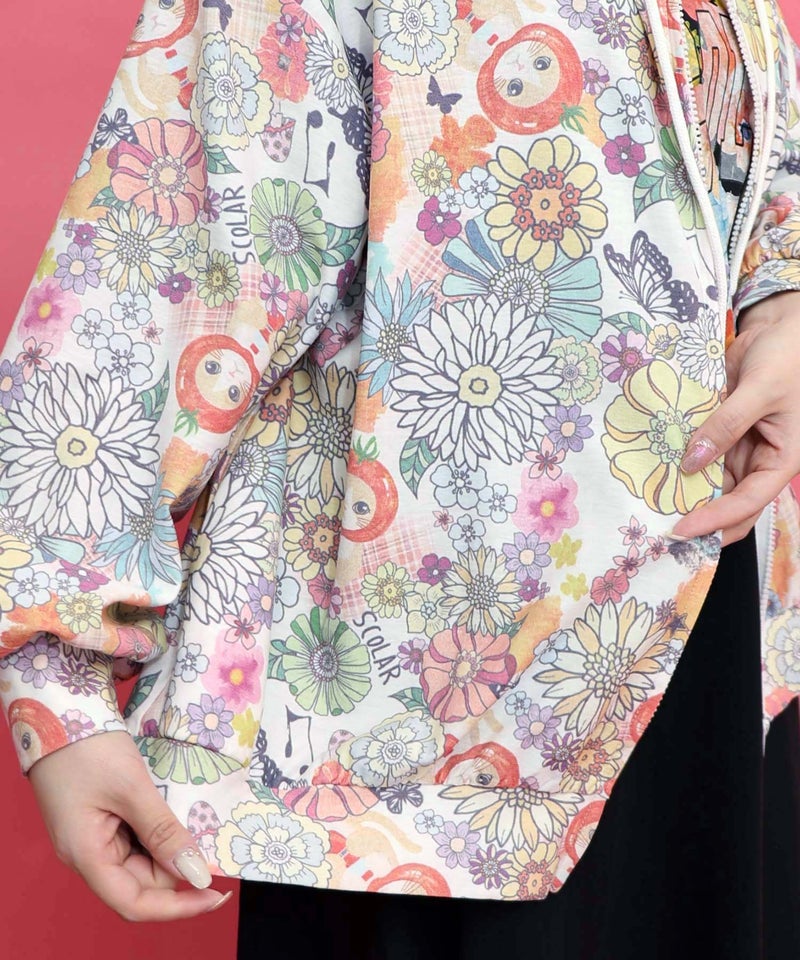 トマトにゃんこ×花柄 接触冷感パーカー-6