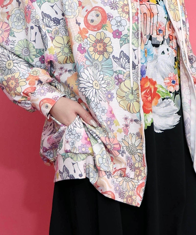 トマトにゃんこ×花柄 接触冷感パーカー-7