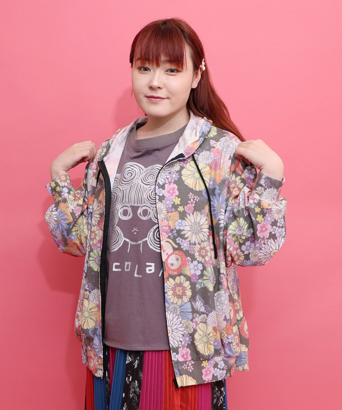 トマトにゃんこ×花柄 接触冷感パーカー-8