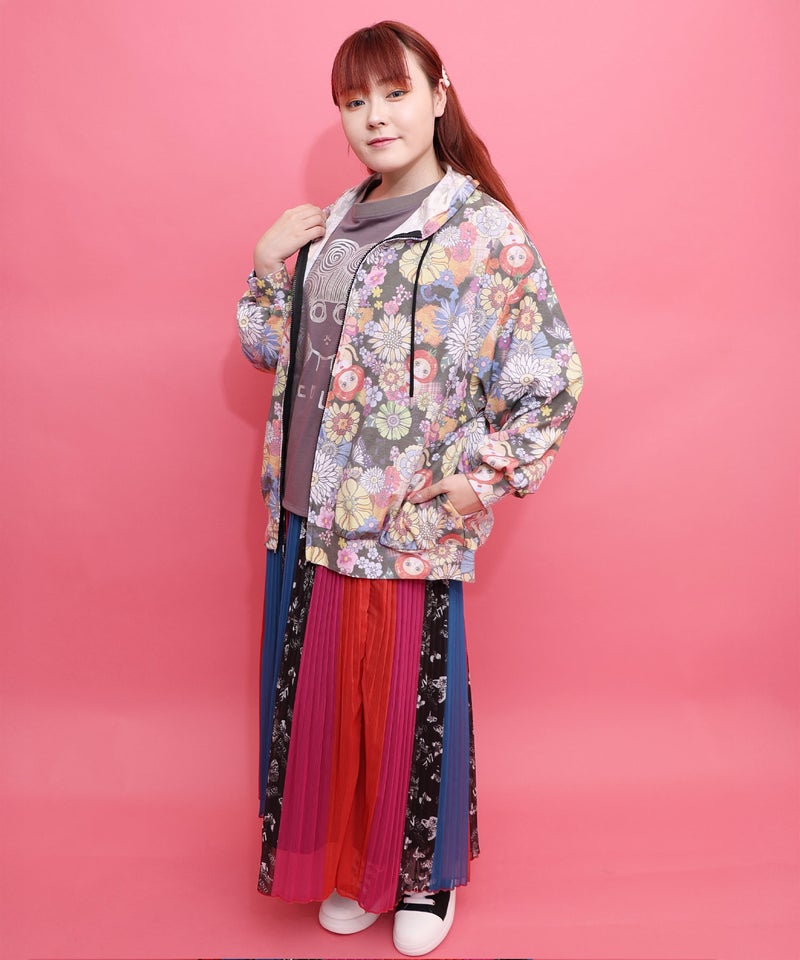 トマトにゃんこ×花柄 接触冷感パーカー-9